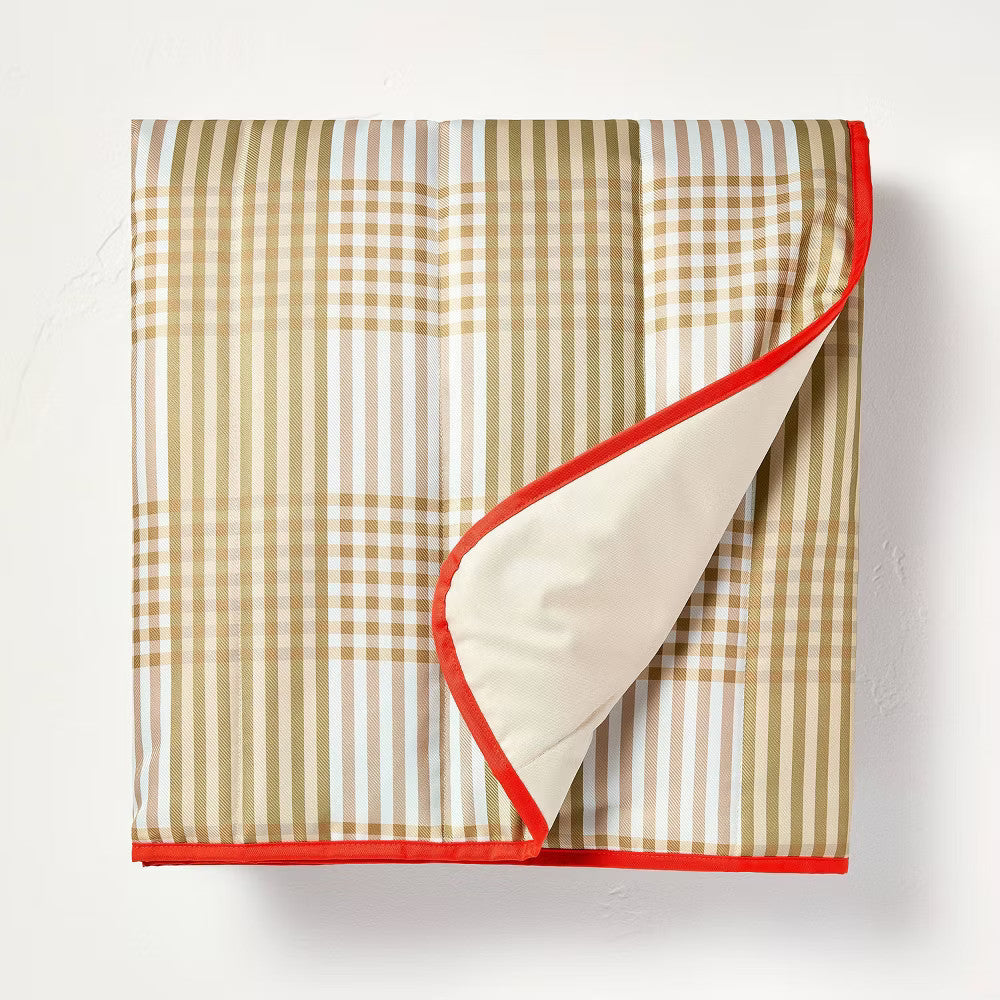 Oversized Picnic Blanket Tan Gingham - Recycled Polyester, Outdoor & Beach Use