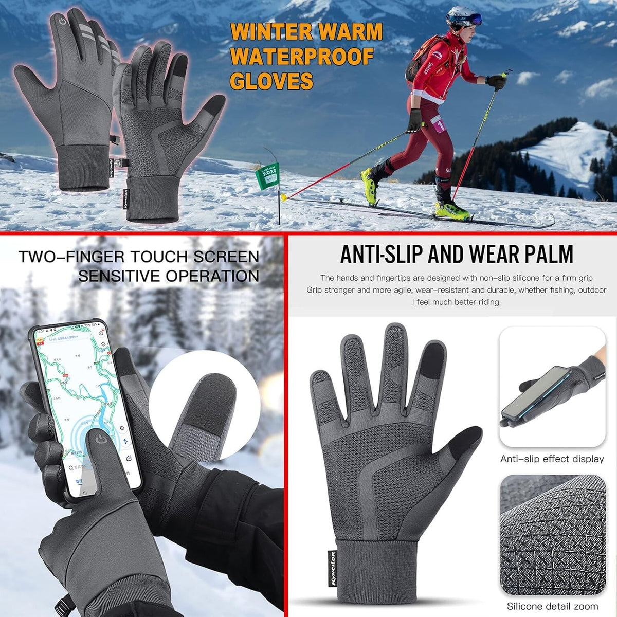 Winter Cycling Gloves Waterproof Touchscreen Thermal Gloves for Cold Weather