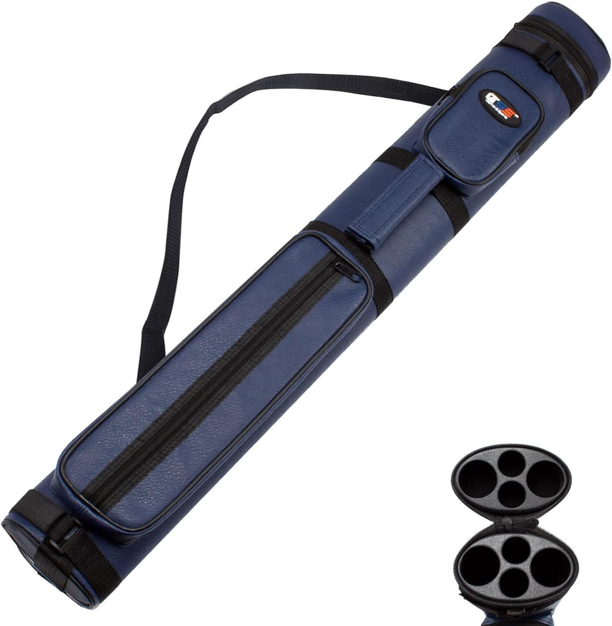 2x2 Oval Billiard Cue Case Holds 2 Butts & 2 Shafts, Leatherette, 32 x 4.33 x 2.56 in