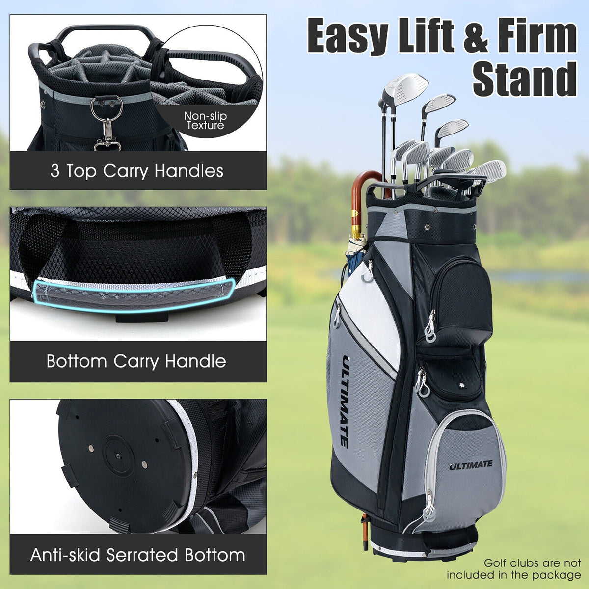 14-Way Golf Cart Stand Bag with Cooler Pocket Waterproof Rain Hood