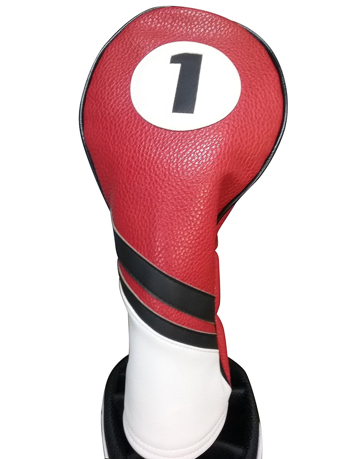 Vintage Leather Style Golf Driver Headcover for 460cc Clubs - Red Black White