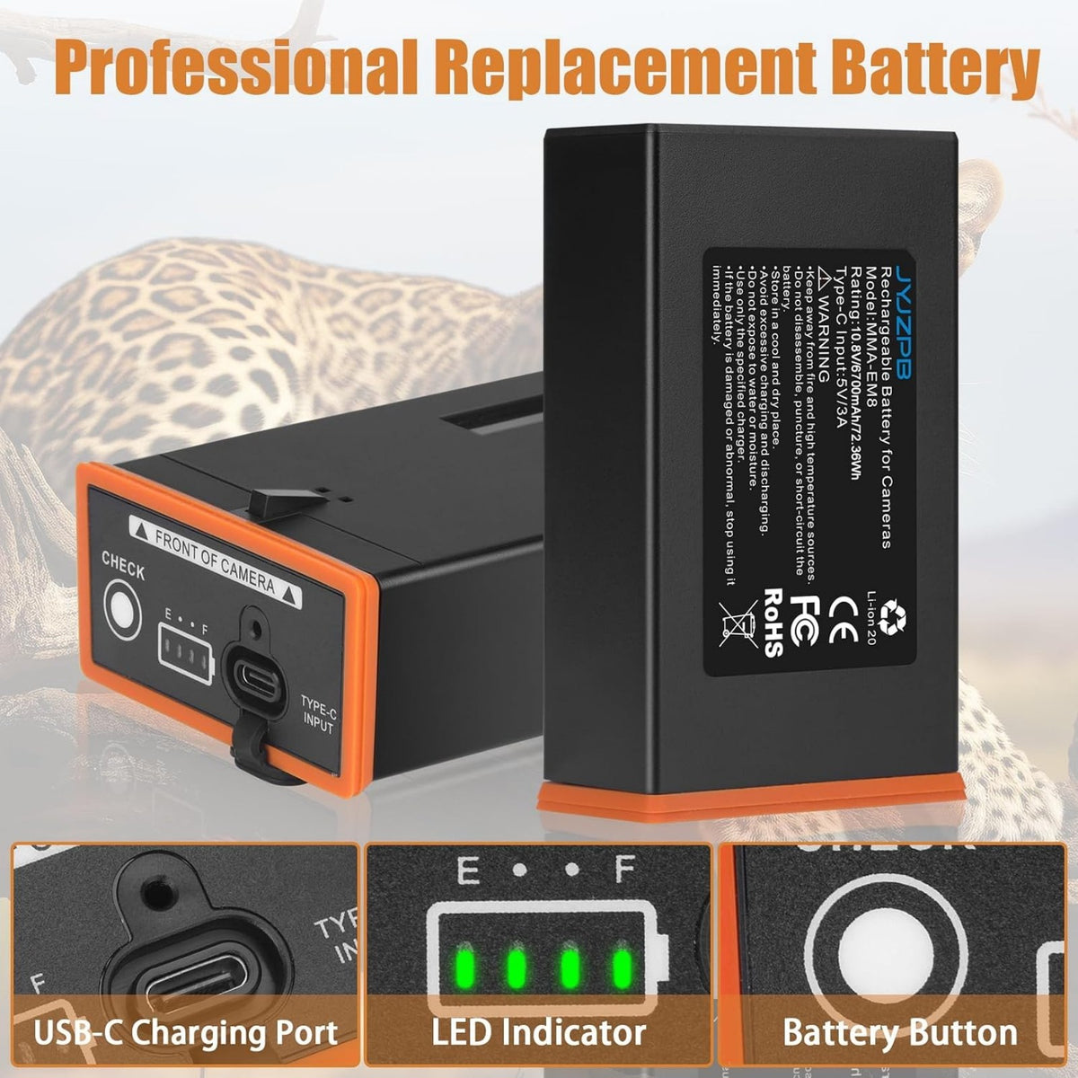 4 Pack 6700mAh Battery & USB-C Charger for Moultrie Cellular Trail Cameras Edge 3