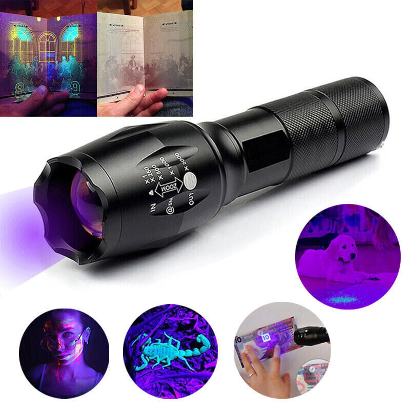 UV Flashlight Black Light 120000lm Waterproof Torch for Currency Detection