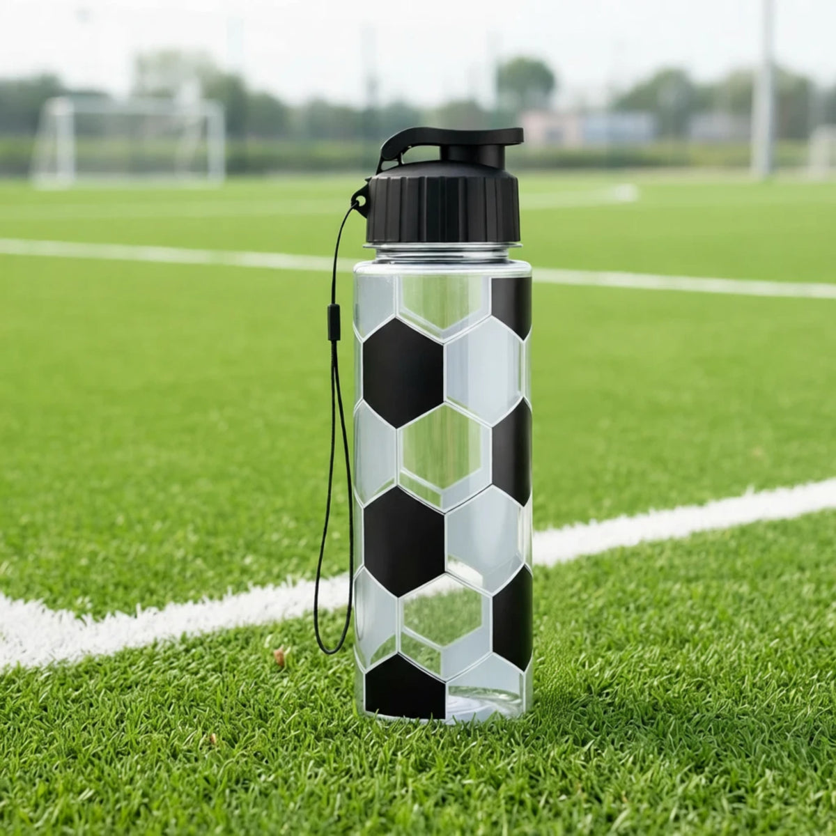 17oz Soccer Water Bottle with Flip Top and Carry String - Reusable Sports Drink Bottle