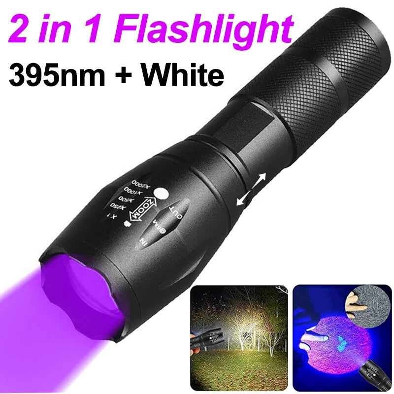 UV Flashlight LED Torch with Dual Ultraviolet and White Light for Currency & Document Detection