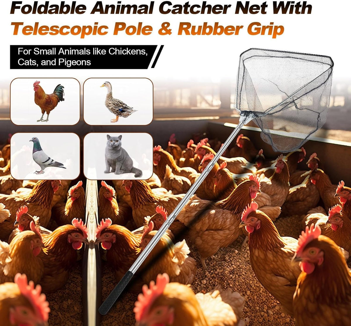 Extendable Chicken Catching Net with Long Handle for Poultry and Small Animals