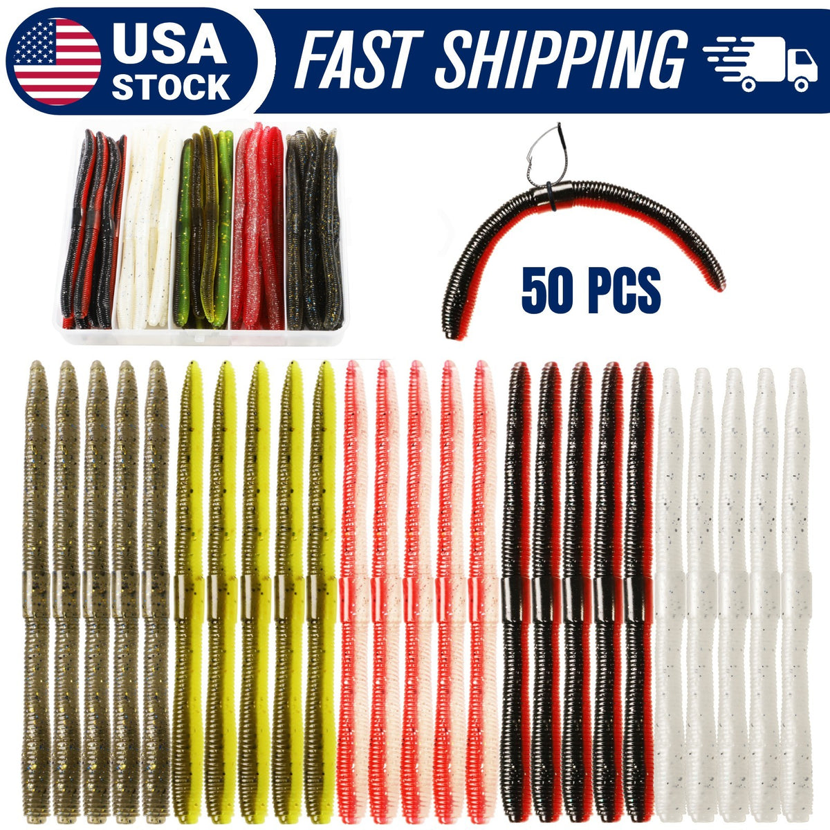 Fishing Wacky Worm Kit with Soft Plastic Baits Hooks and Accessories - All Variants