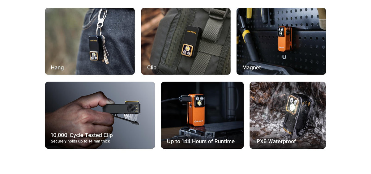 Rechargeable Clip-On Flashlight with 600 Lumens, Multi-Color Modes