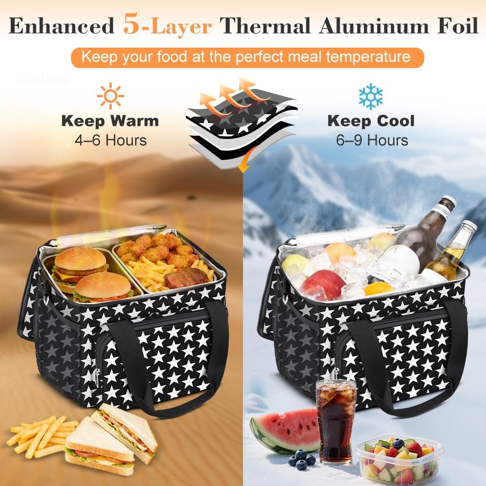 Insulated Lunch Box Cooler Bag with 4 Pockets, Leakproof, 12L Capacity