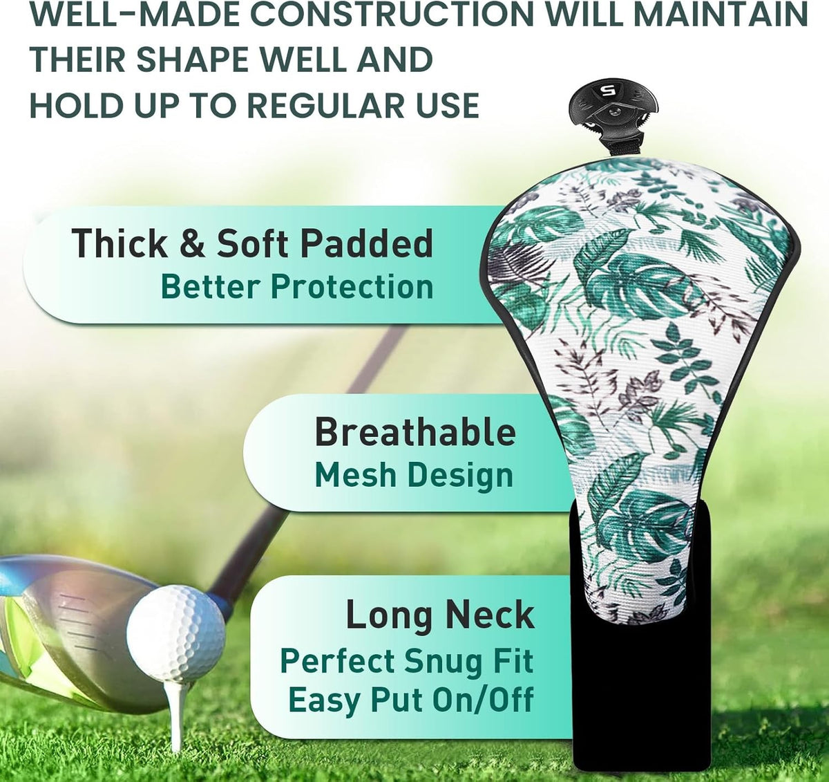 Golf Club Head Covers Set Woods Hybrids 3 Pack with Interchangeable Number Tags