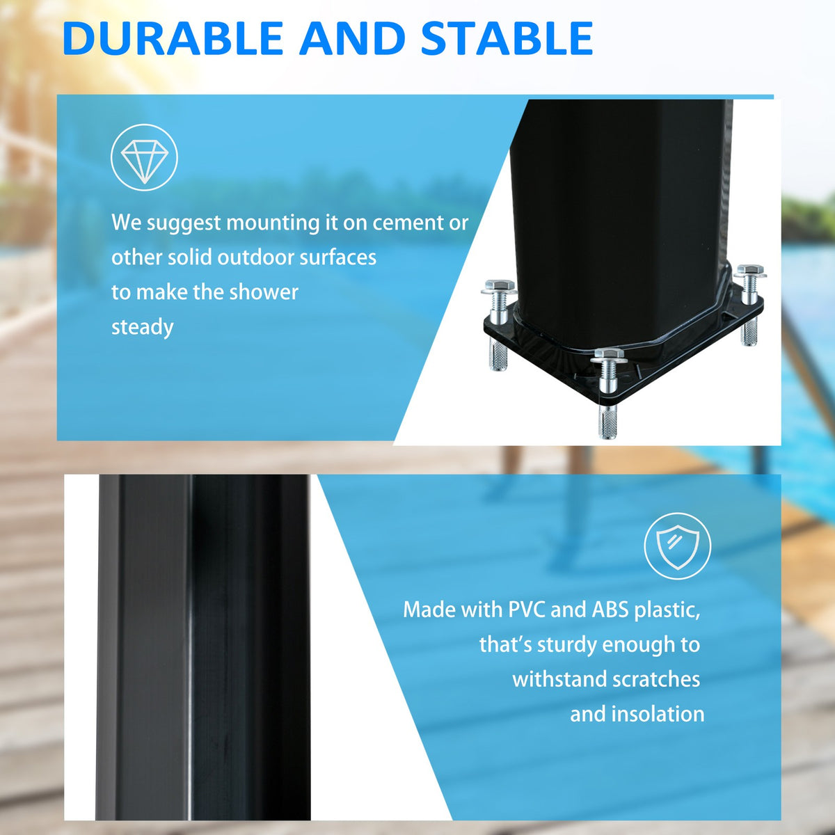 7ft Outdoor Solar Shower with Adjustable Hot Cold Water for Poolside & Garden