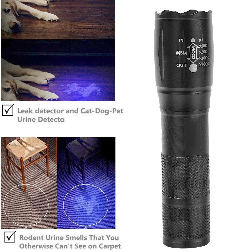 UV Flashlight LED Torch with Dual Ultraviolet and White Light for Currency & Document Detection