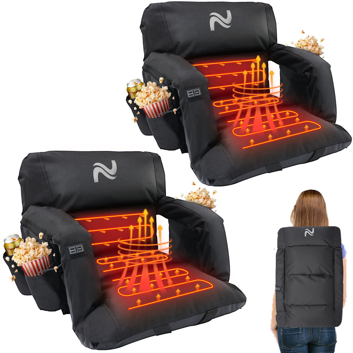 Heated Stadium Seat with Back Support - Adjustable Bleacher Chair, Waterproof 600D Oxford