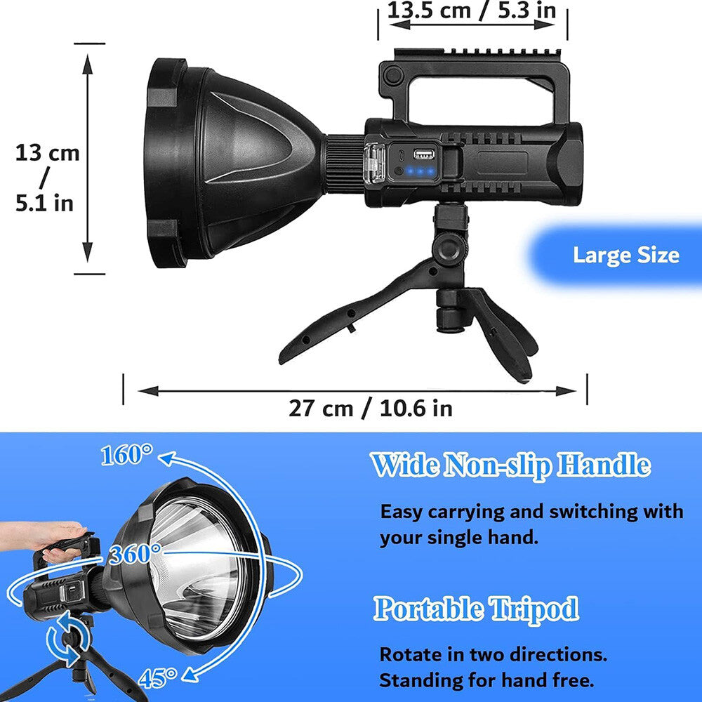 Rechargeable LED Searchlight Spotlight 2 Pack 2,000,000 Lumens Waterproof Handheld Flashlights