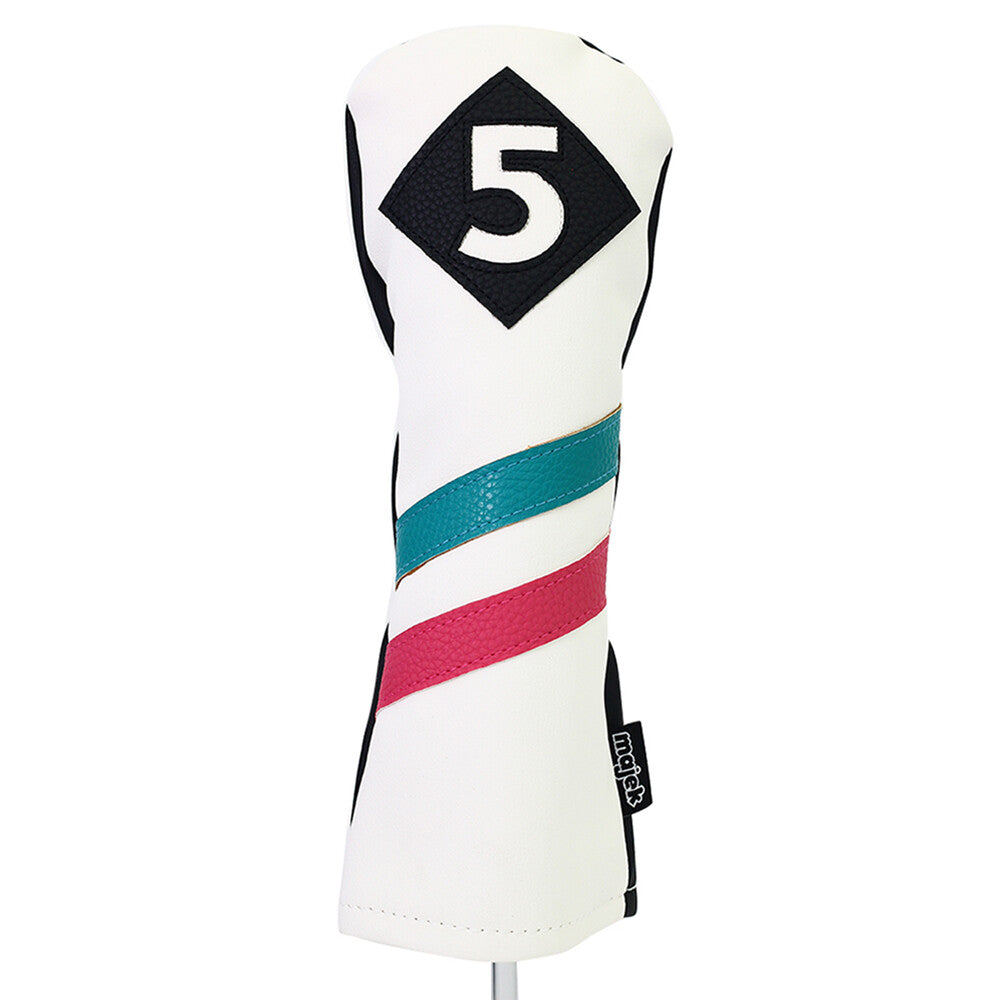 Golf Fairway Wood Headcover - White with Teal Pink Stripe Vintage Style