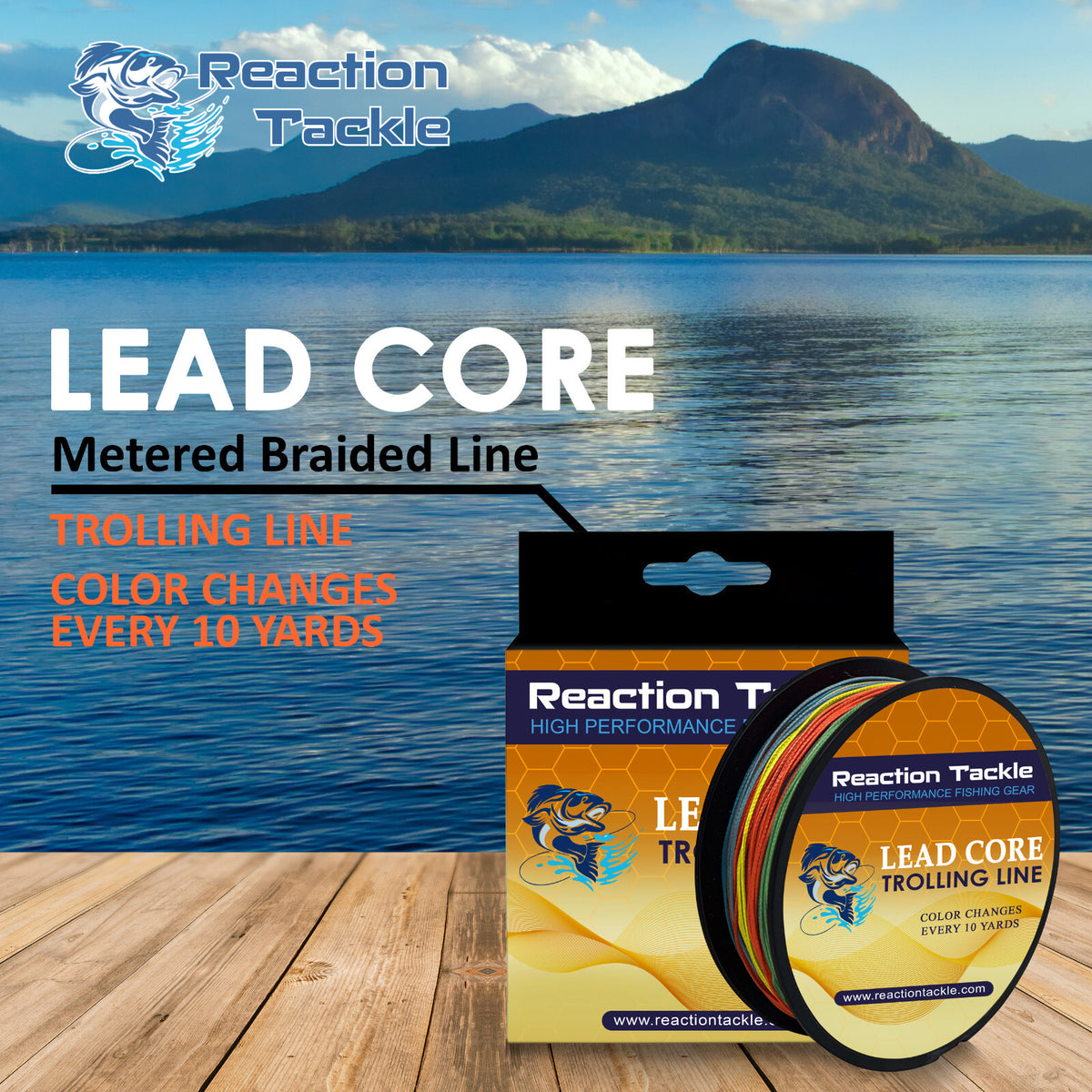 Reaction Tackle Lead Core Metered Trolling Line with Color Change Every 10 Yards
