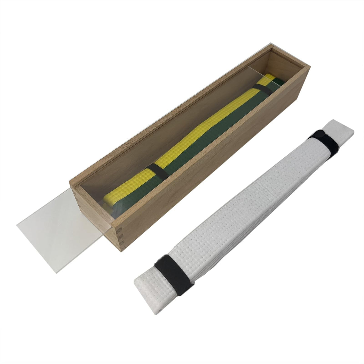 Beechwood Martial Arts Belt Display Case with Acrylic Sliding Panel