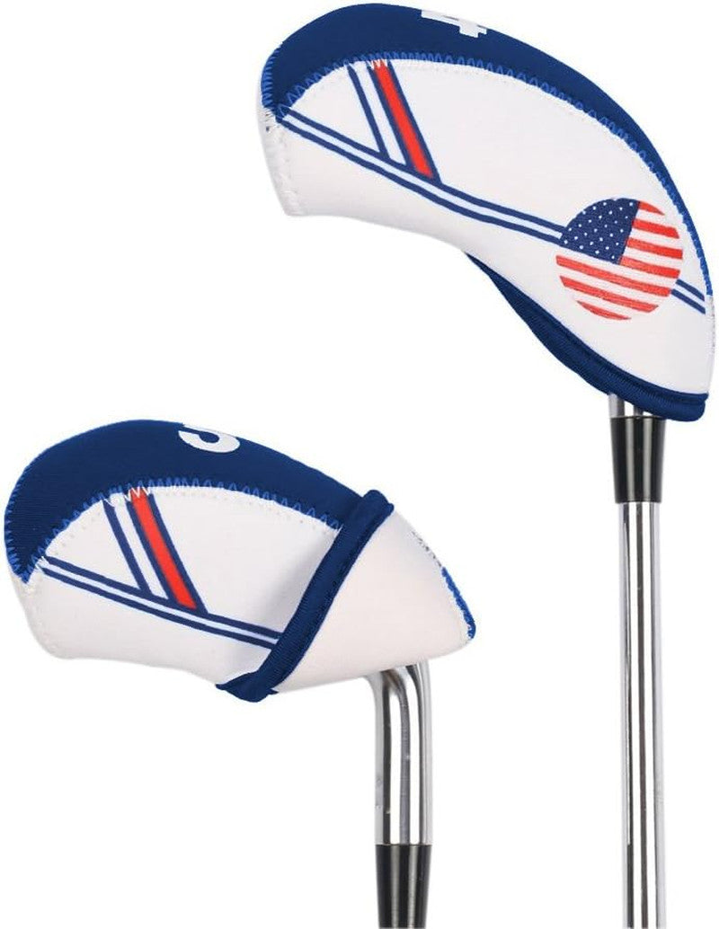 Golf Iron Head Covers Set - Neoprene Protective Wedge & Iron Covers with US Flag Design