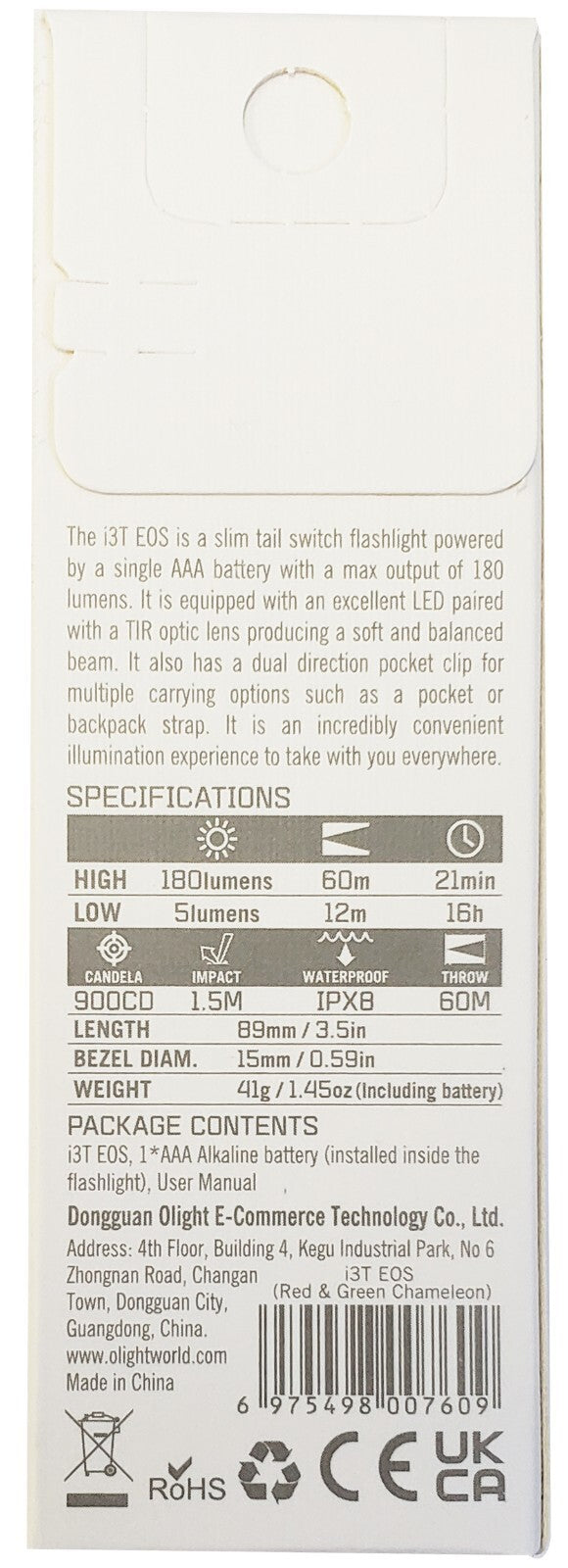 Olight I3T EOS Red & Green Chameleon Flashlight 180 Lumens - Birthday Exclusive