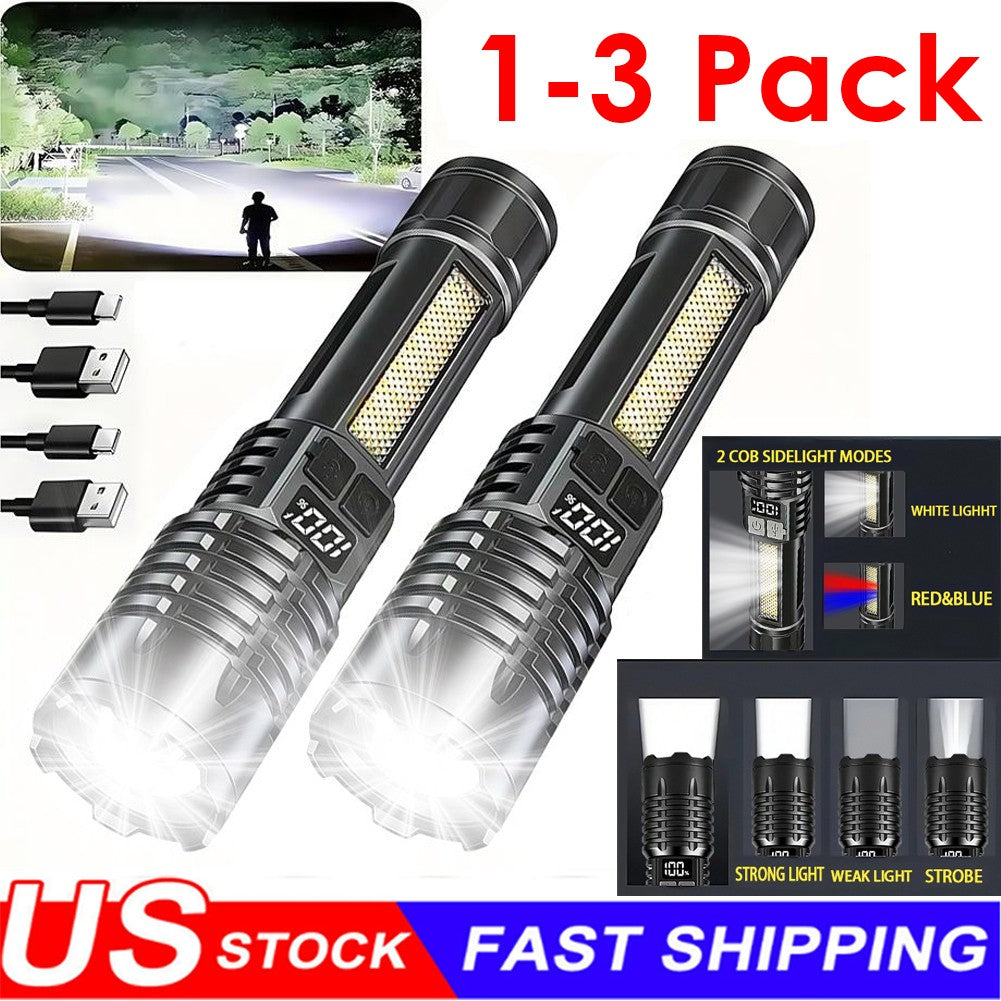 High-Brightness Rechargeable LED Flashlight with Zoom Focus and 5 Modes