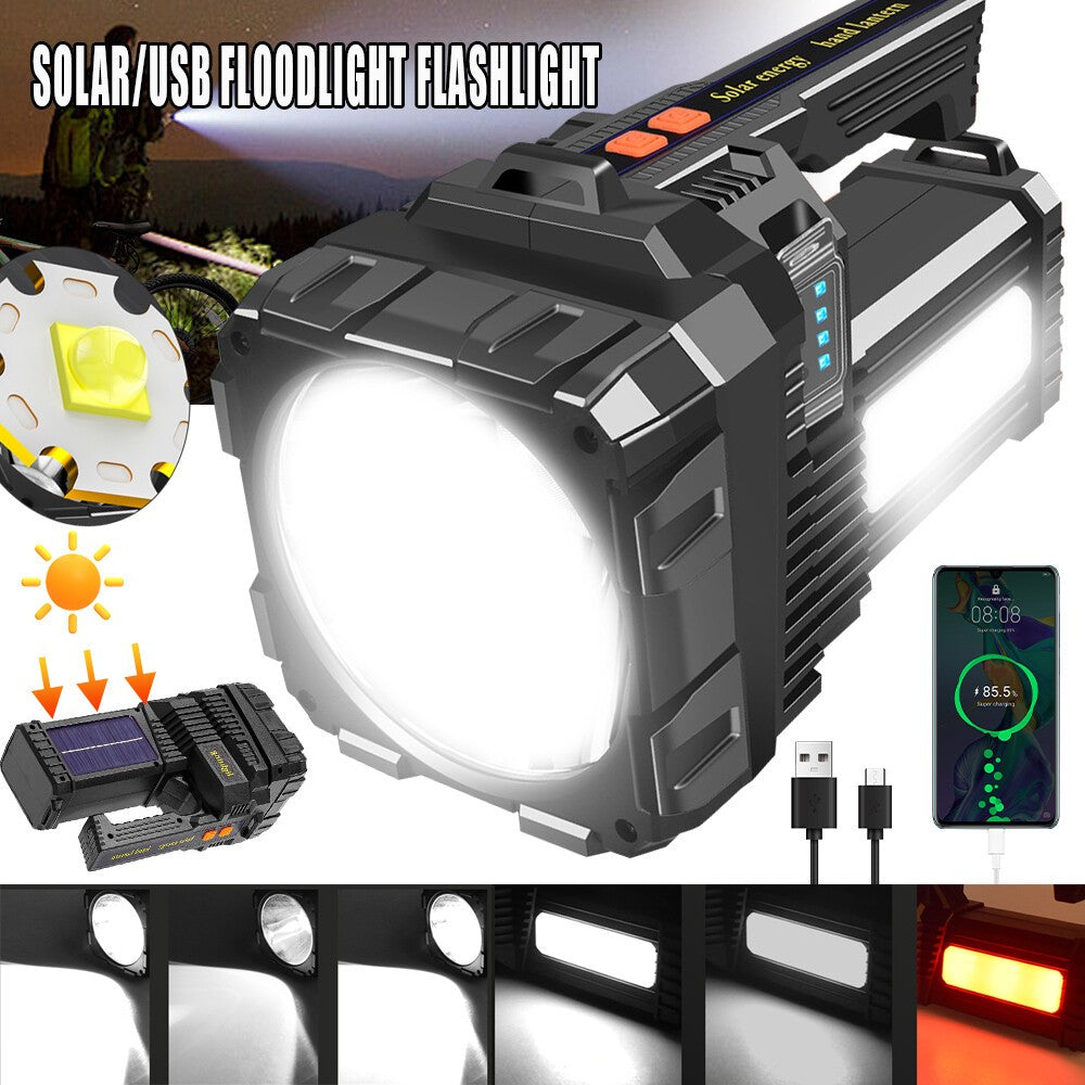 Super Bright 10 Million Lumens Rechargeable Handheld Spotlight with Solar & Power Bank