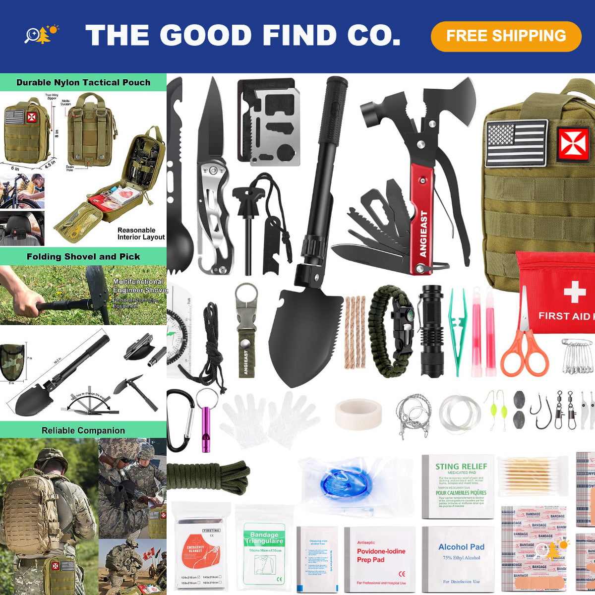 256-Piece Survival & First Aid Kit with Trauma Tools for Camping and Emergency