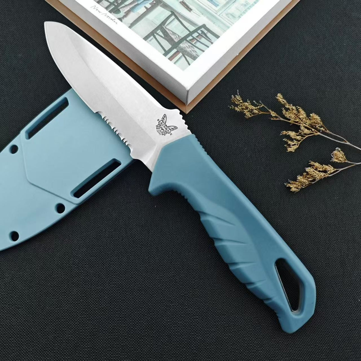 Fixed Blade Knife with Serrated Edge and Sheath – 2.68" Magnacut Steel Utility Knife