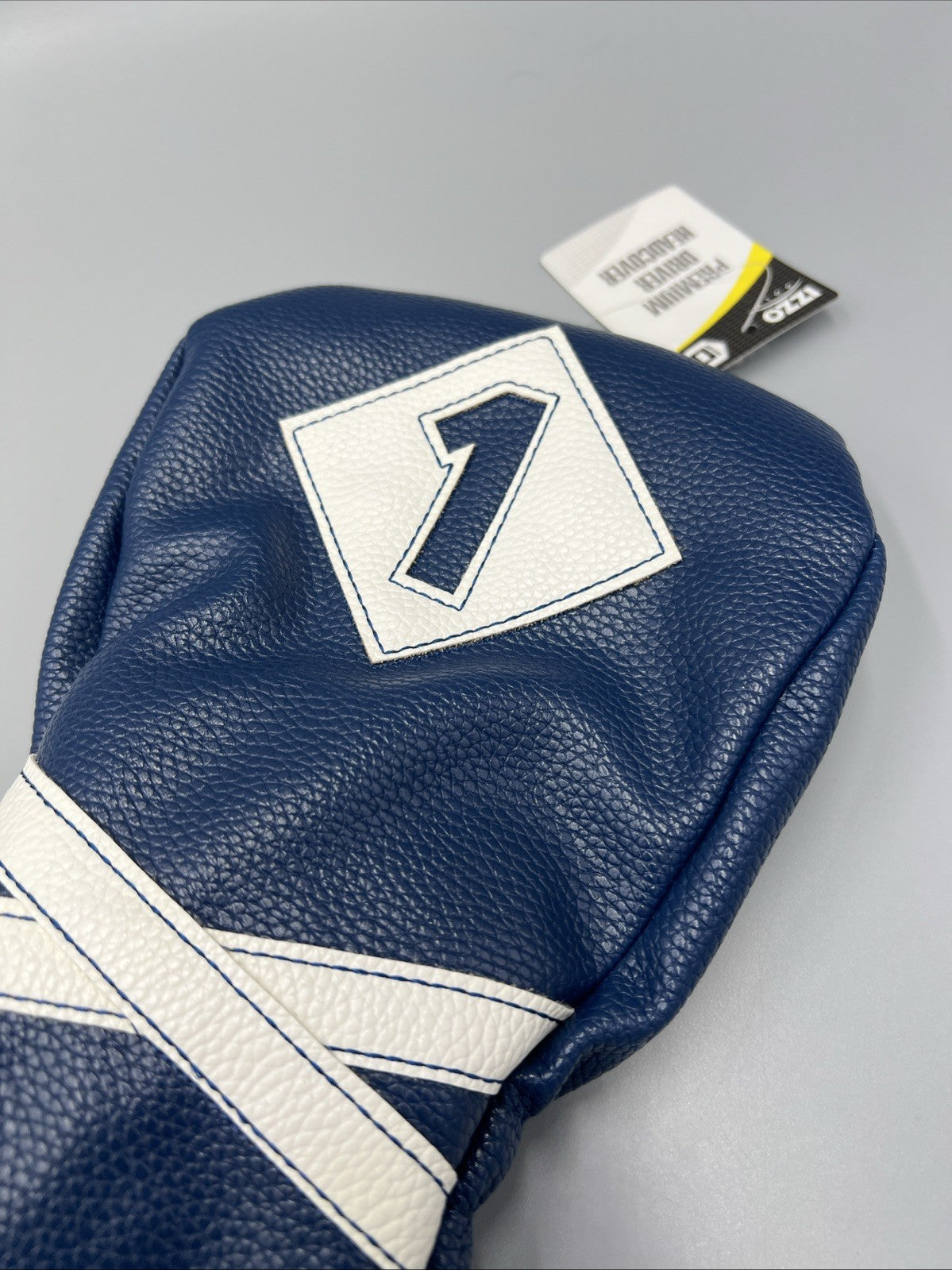 Golf Driver Headcover PU Leather Fits Up To 460CC Navy White