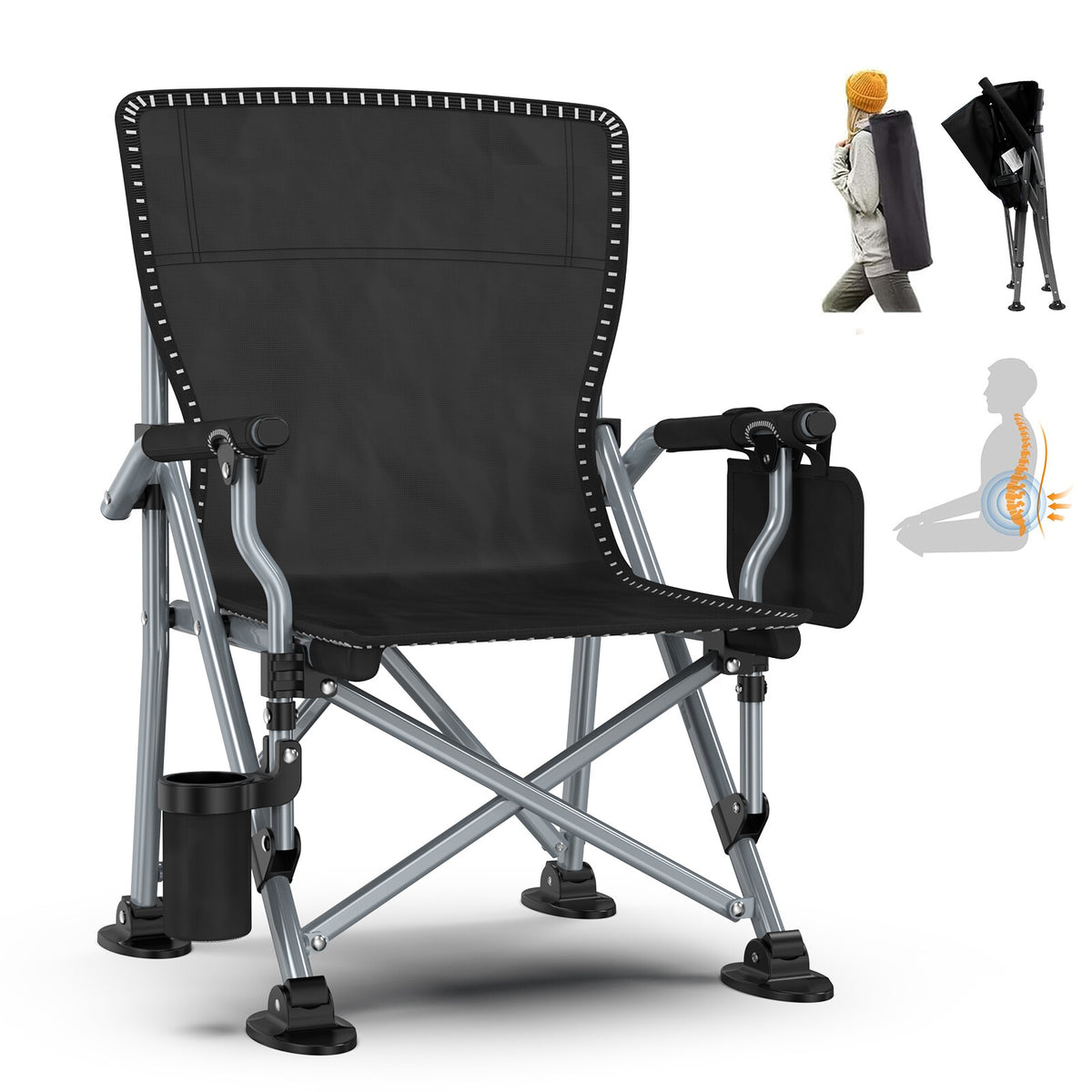 Heavy Duty Portable Camping Folding Chair with Cup Holder & Oversized Design