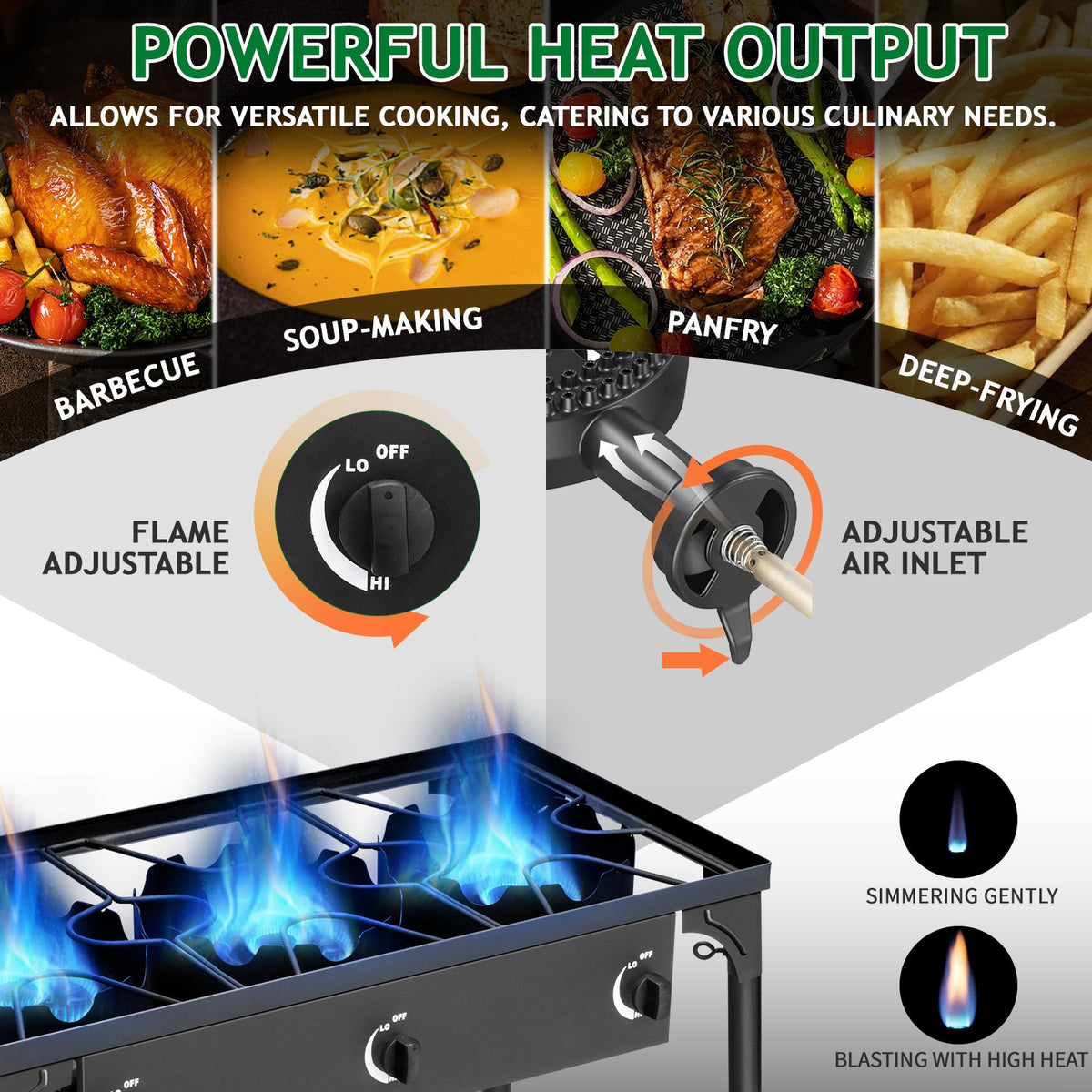 Portable 225,000 BTU 3 Burner Camping Gas Stove Outdoor Cooktop with Windshield