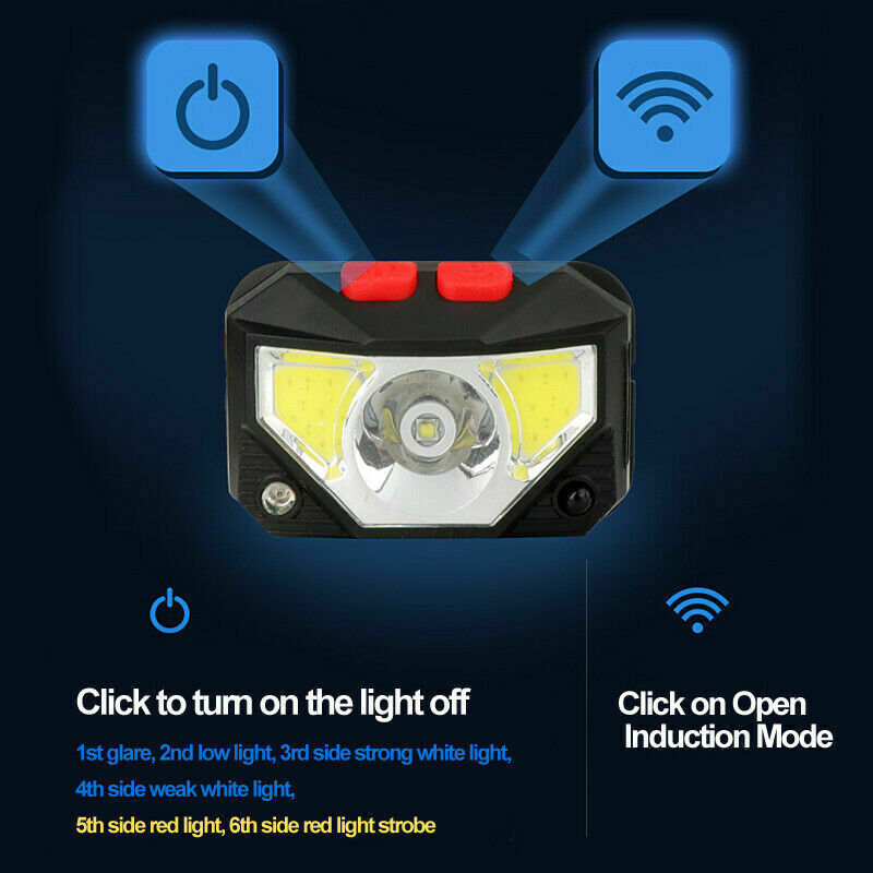 Rechargeable COB LED Headlamp with Sensor Control, Waterproof, 8 Modes