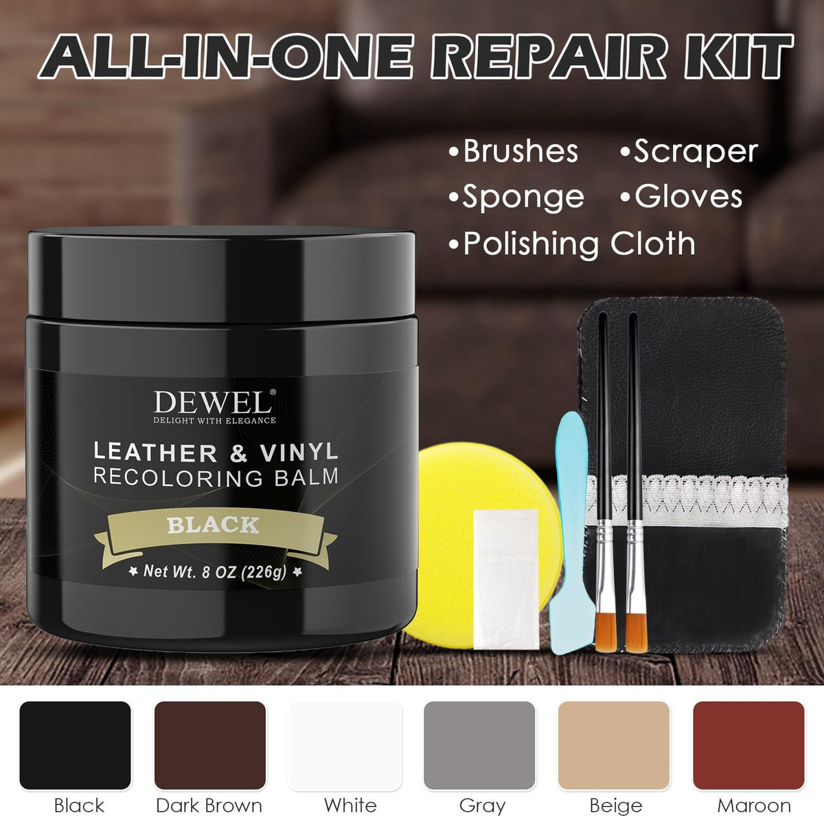 Leather Recoloring Balm for Faded and Scratched Leather - 8oz Black Restorer