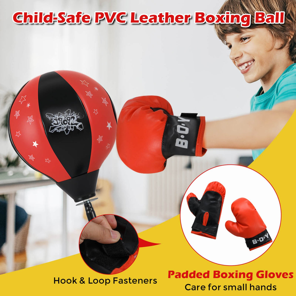 Kids Punching Bag Set with Gloves Adjustable Height Boxing Gear for Children