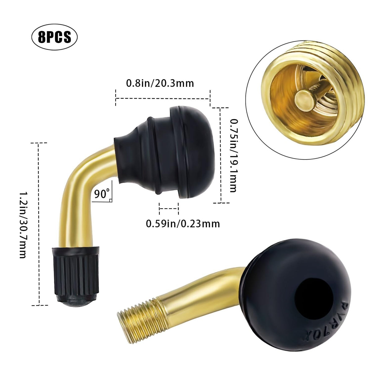 8 Pack Tubeless Tire Valve Stems 90° Brass for Motorcycle ATV, Easy Install