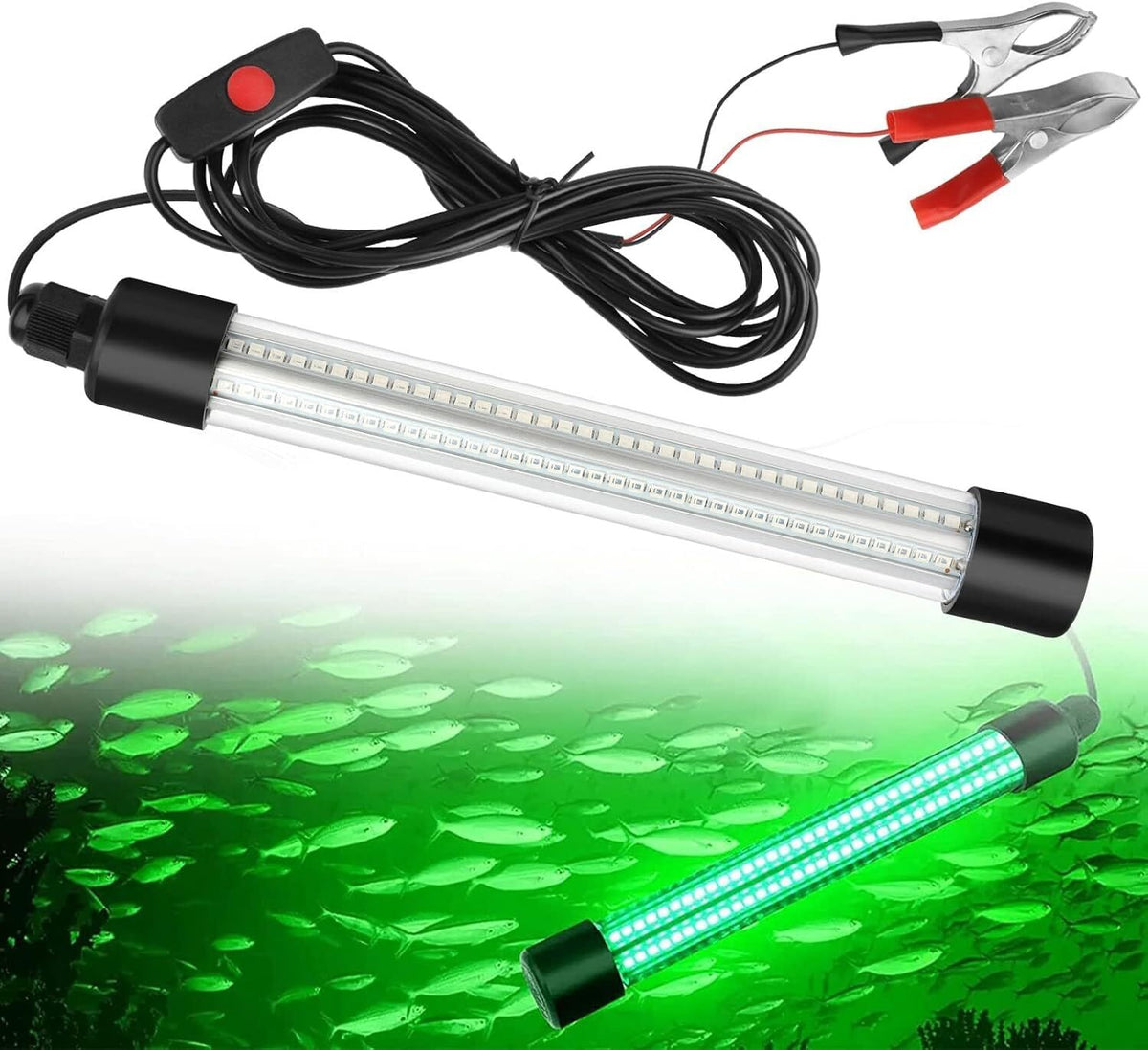 12V Green Underwater LED Fishing Light - Night Fish Attractor, 50,000lm