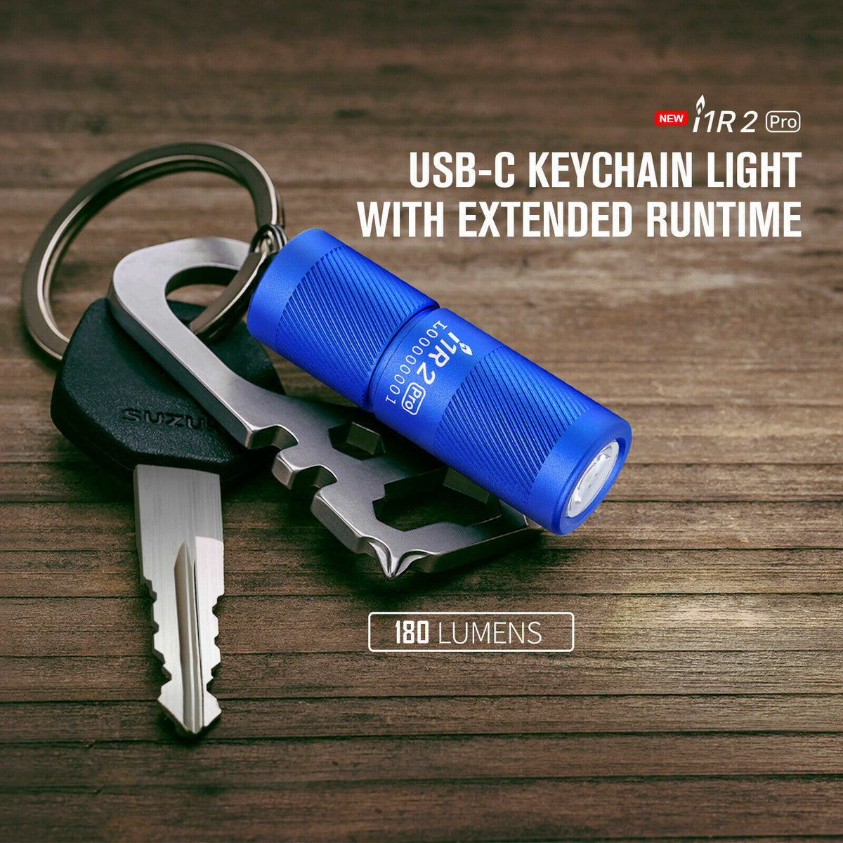 Rechargeable Keychain Flashlight - Compact 180 Lumen EDC Light with USB-C