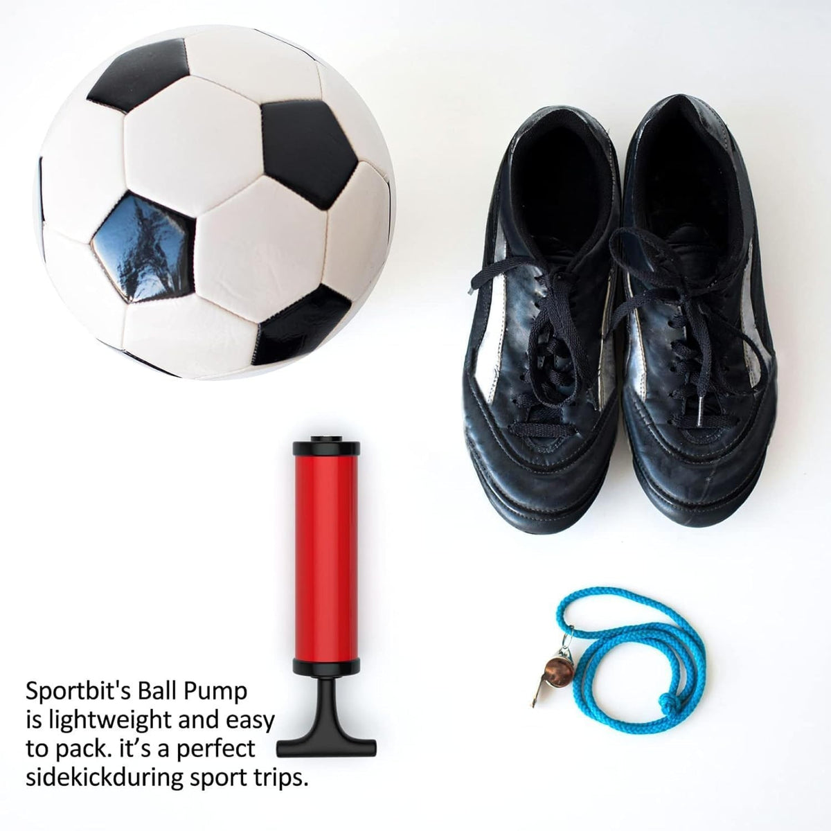 Portable Sports Ball Pump Kit with 5 Needles, Nozzle, Hose & Carry Bag