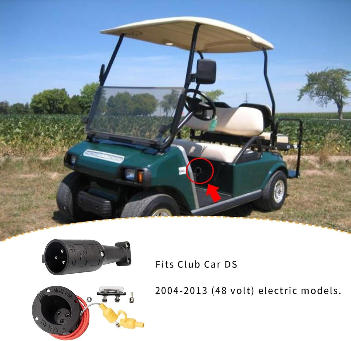 Golf Cart 48V Charging Port with Cord - Replacement Receptacle for Club Car DS