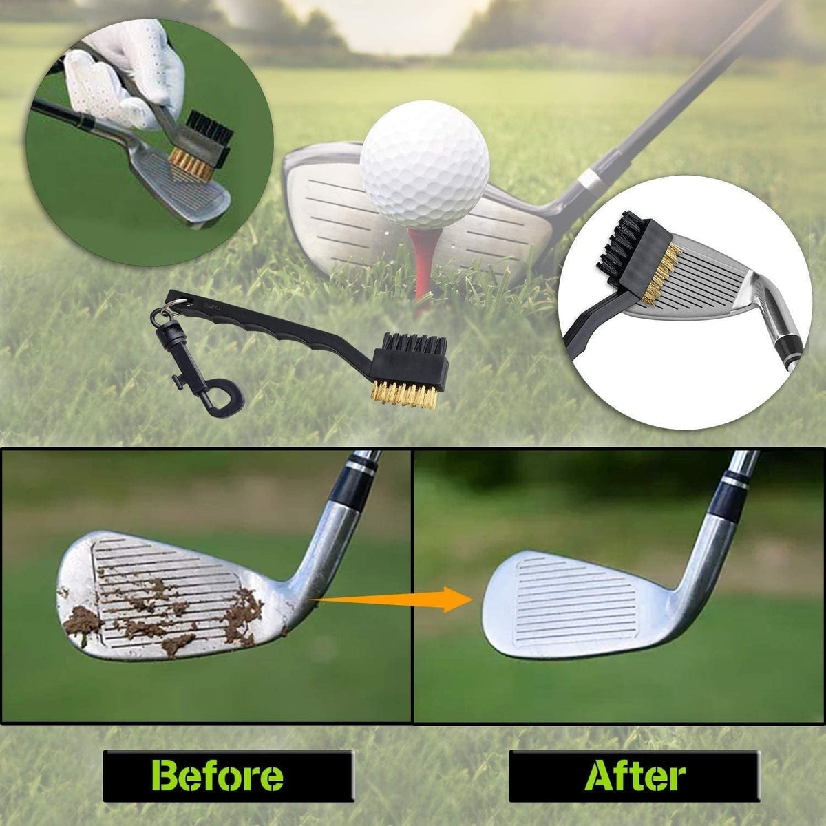 Golf Club Cleaning Brush with Brass & Nylon Bristles, Compact & Lightweight