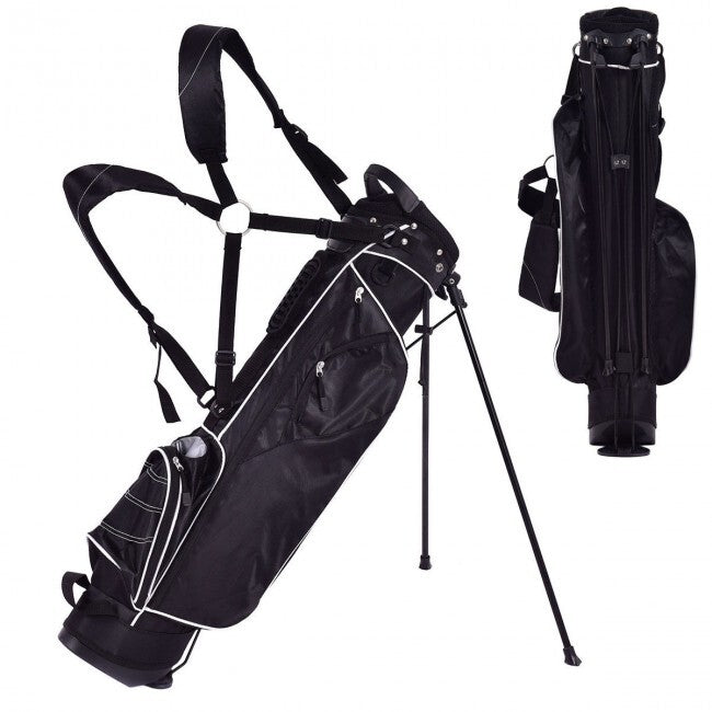 Golf Stand Cart Bag with 4-Way Divider & Multiple Pockets - Lightweight Black