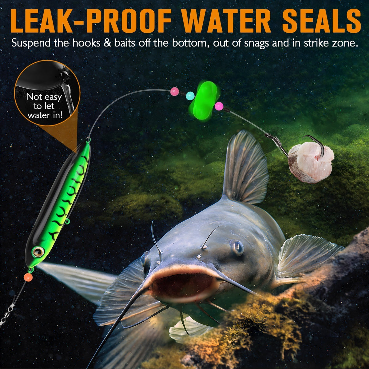6PCS Catfish Float Rig Kit with Rattles & 6/0 Circle Hooks for Freshwater & Saltwater Fishing