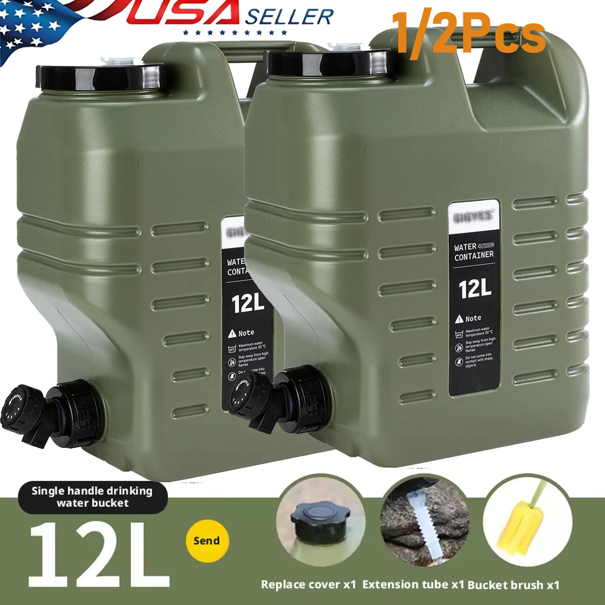 3.2-Gallon Portable Camping Water Jug with Spigot - Leak-Proof, Food Grade, Green