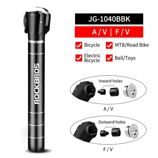 Mini Portable Bike Pump with Aluminium Alloy Handle & Reversible Valves