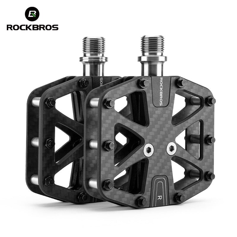 Lightweight Carbon Fiber Mountain Bike Pedals with 3 Bearings - Non-Slip 9/16"