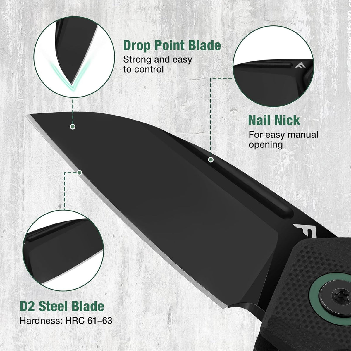 Mini Folding Pocket Knife with Titanium Alloy Carabiner and D2 Steel Blade