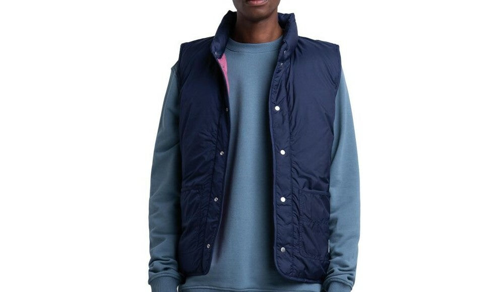 Men's Reversible Featherless Vest - Water-Resistant, Insulated, Peacoat Blue
