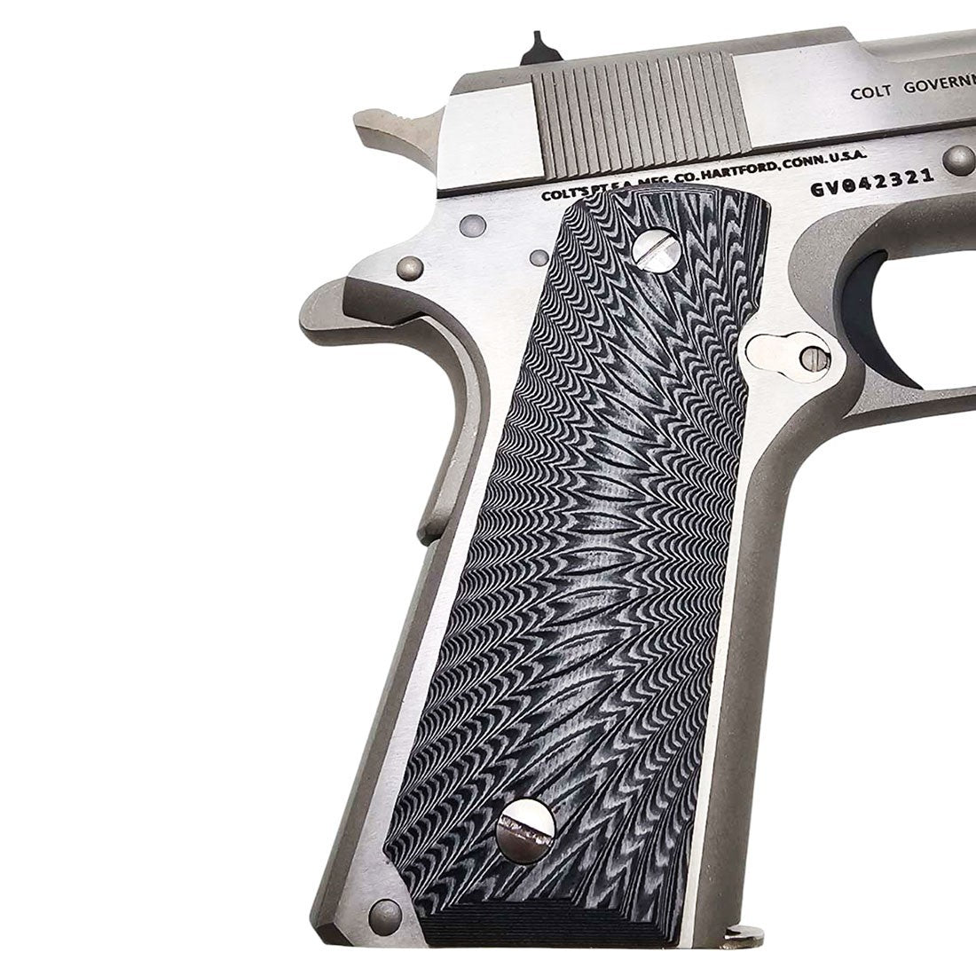 1911 G10 Full Size Black Gray Sunburst Tactical Pistol Grips - Ambidextrous