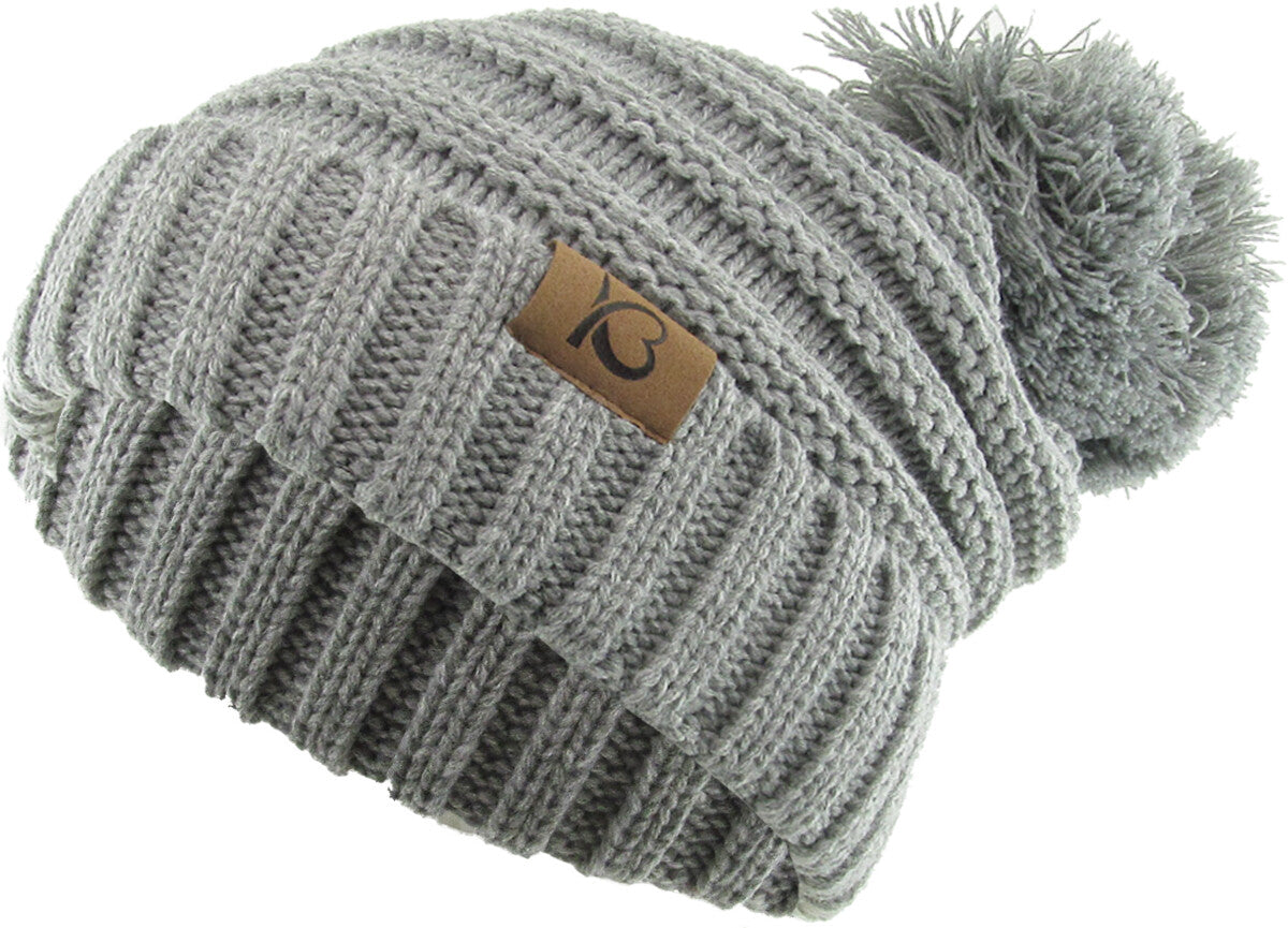 Chunky Cable Knit Slouch Pom Beanie Oversized Winter Ski Hat for Women