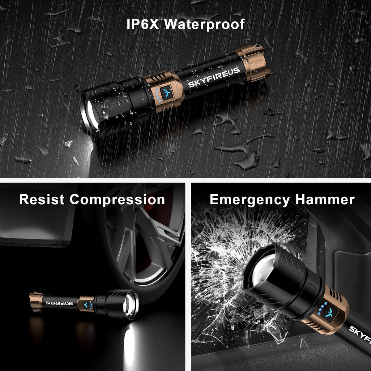 Rechargeable LED Flashlight 10000 Lumens Super Bright Handheld Torch with Zoom