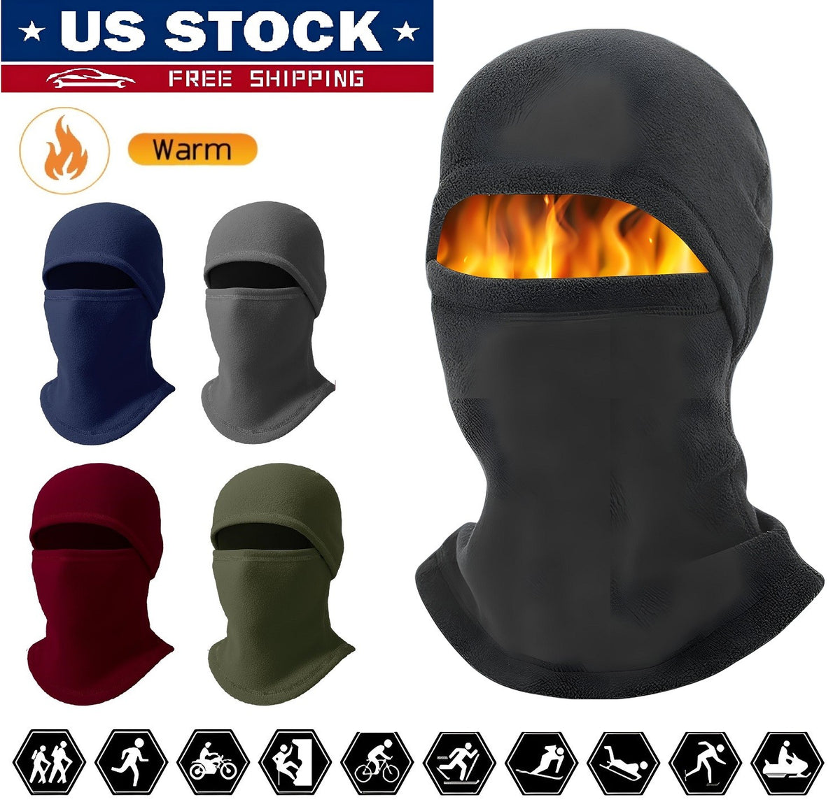 Winter Balaclava Ski Mask Full Face Windproof Fleece Neck Warmer - Unisex